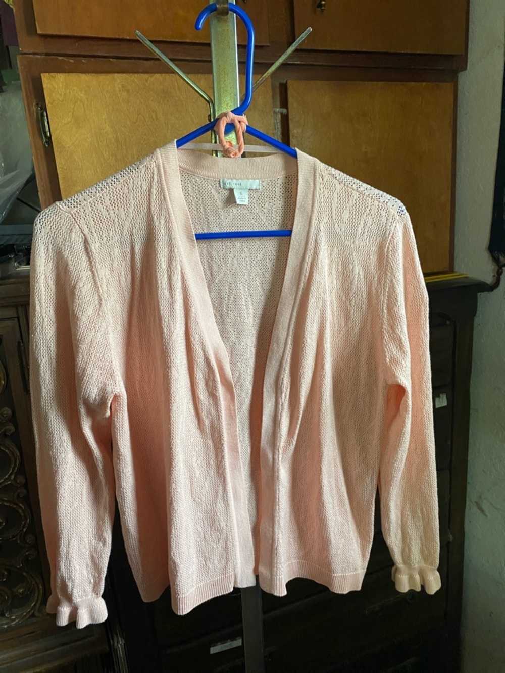 Women's Light Peach Open-Front Knit Cardigan